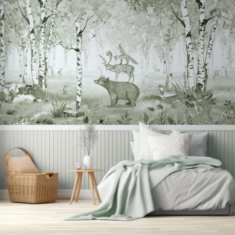 Papel de Parede Aquarela Bosque Infantil MP
