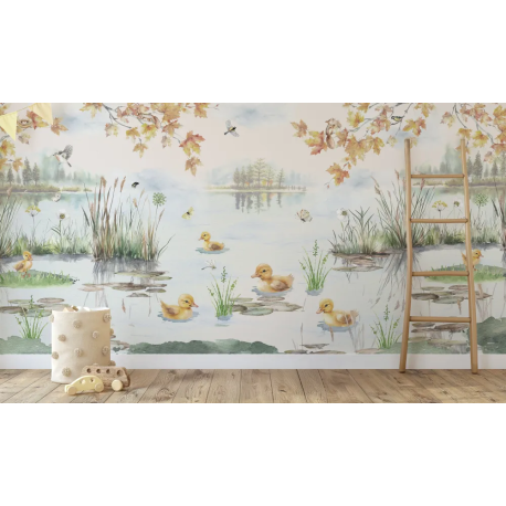 Papel de Parede Aquarela Patinhos na Primavera MP