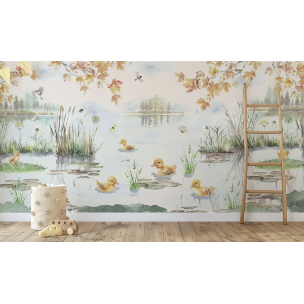 Papel de Parede Aquarela Patinhos na Primavera MP