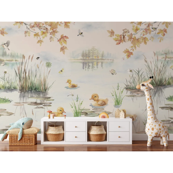 Papel de Parede Aquarela Patinhos na Primavera MP