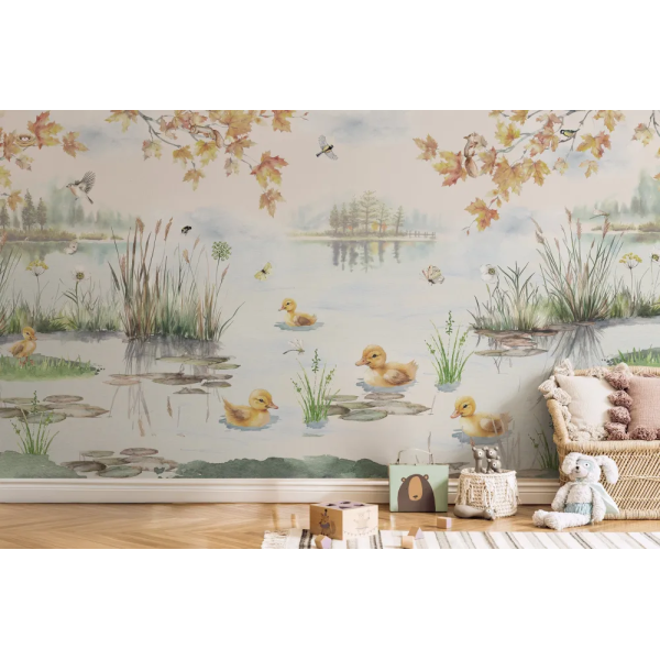 Papel de Parede Aquarela Patinhos na Primavera MP