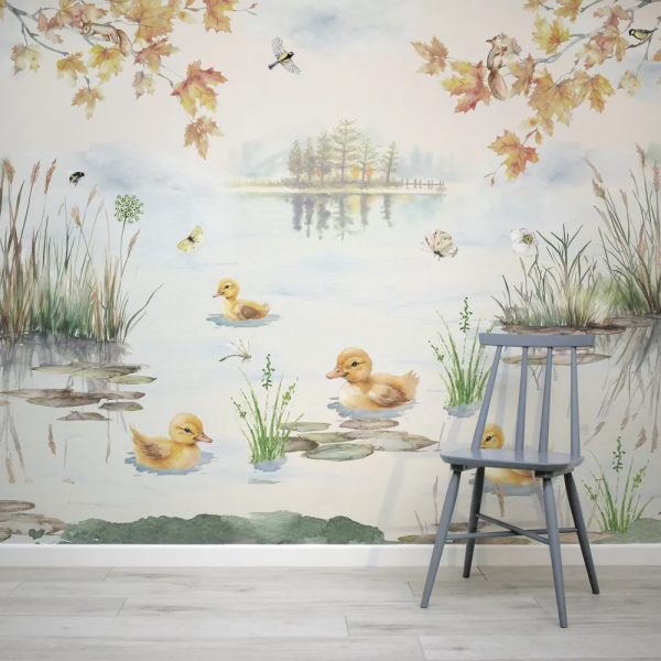 Papel de Parede Aquarela Patinhos na Primavera MP