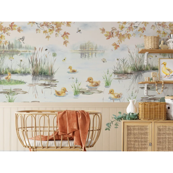 Papel de Parede Aquarela Patinhos na Primavera MP
