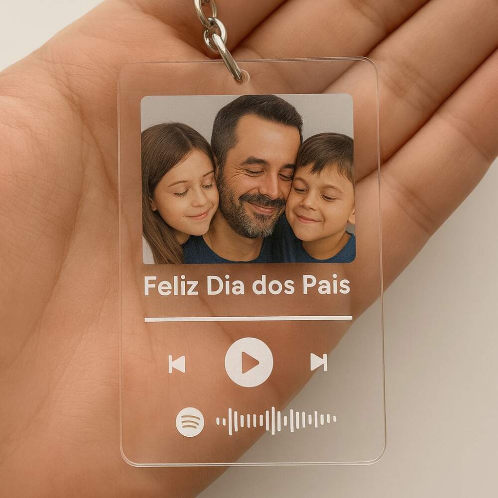 Chaveiro Personalizada com Sua Foto msica e qr code do Spotify 2 unidades Dia Dos Pais