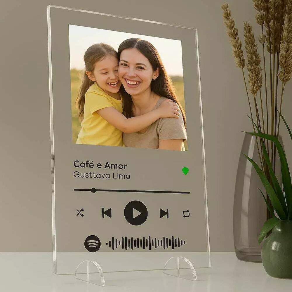Placa Decorativa de Acrlico Biography Music Spotify Dia Das Mes
