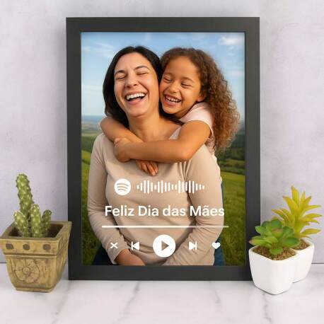 Quadro Decorativo Spotify com Foto de Fundo Dia Das Mes