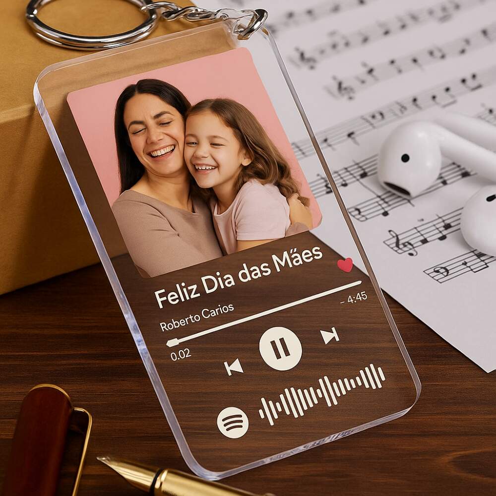 Chaveiro Personalizada com Sua Foto msica e qr code do Spotify 2 unidades Dia Das Mes