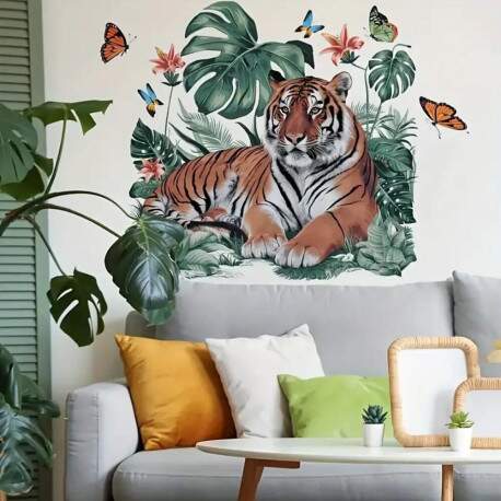 Adesivo de Parede Selvagem Tigre Tropical