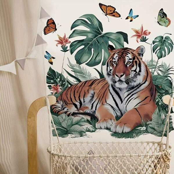 Adesivo de Parede Selvagem Tigre Tropical