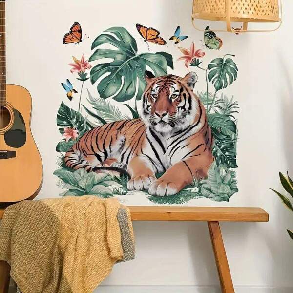 Adesivo de Parede Selvagem Tigre Tropical