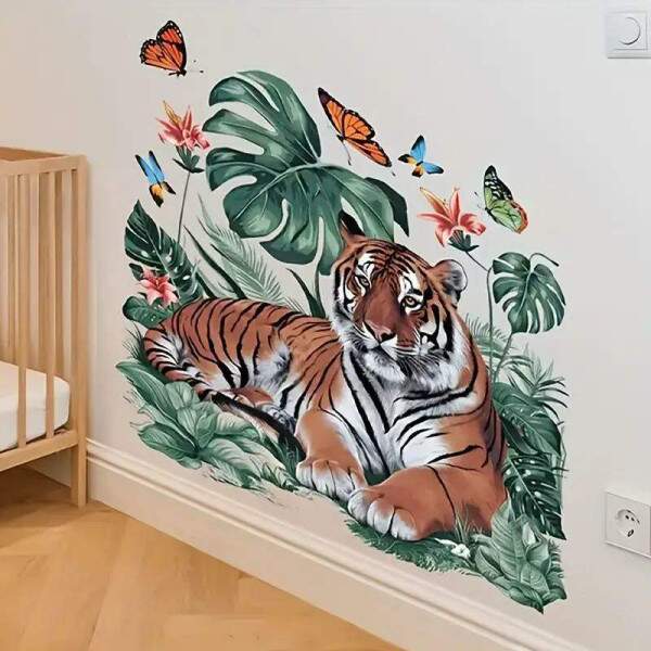 Adesivo de Parede Selvagem Tigre Tropical