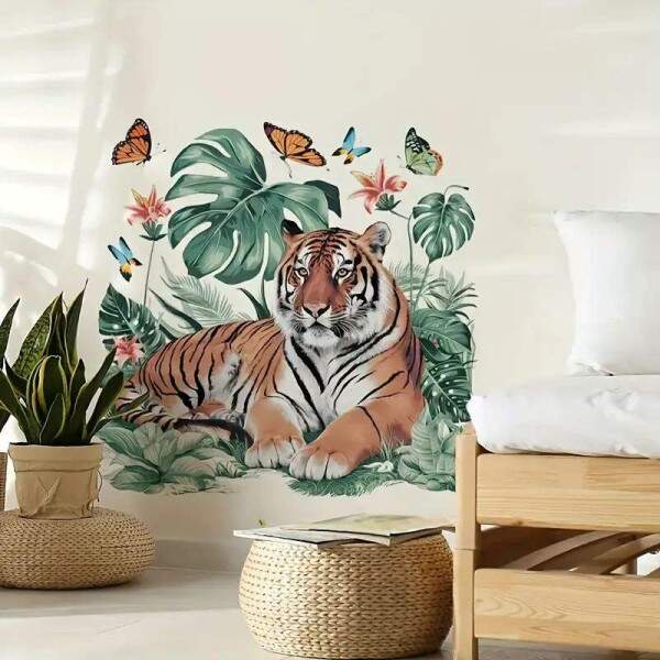 Adesivo de Parede Selvagem Tigre Tropical