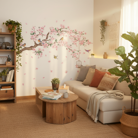 Adesivo de Parede Floral com Pssaros Encantados