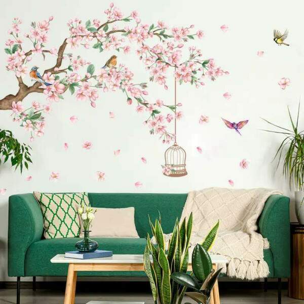 Adesivo de Parede Floral com Pssaros Encantados