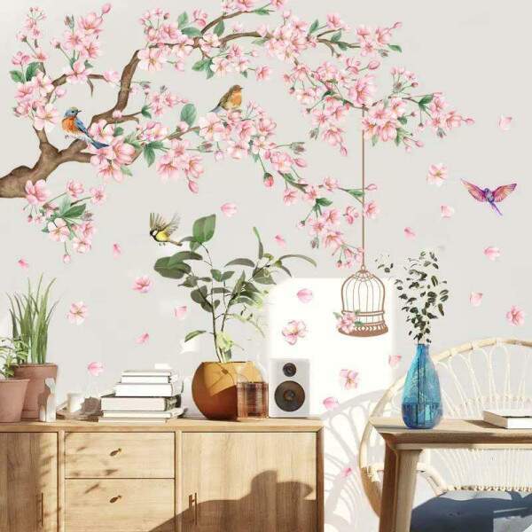 Adesivo de Parede Floral com Pssaros Encantados