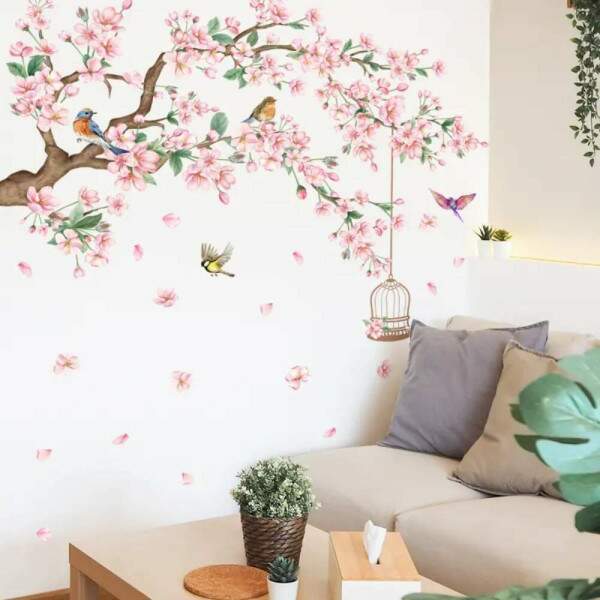 Adesivo de Parede Floral com Pssaros Encantados