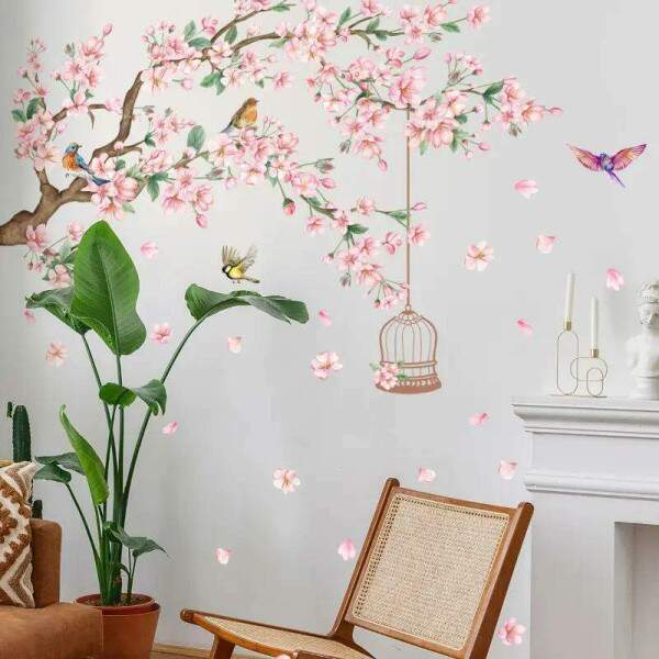 Adesivo de Parede Floral com Pssaros Encantados