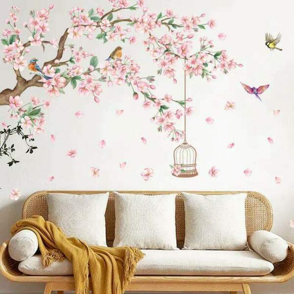 Adesivo de Parede Floral com Pssaros Encantados