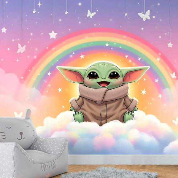 Papel de Parede Baby Yoda Arco ris MP