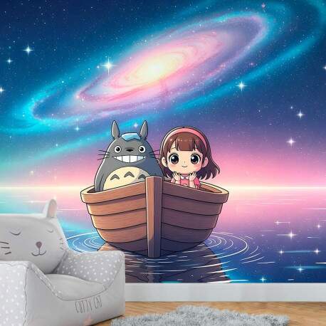Papel de Parede Totoro e Garoto no Barco Vendo as Estrelas MP