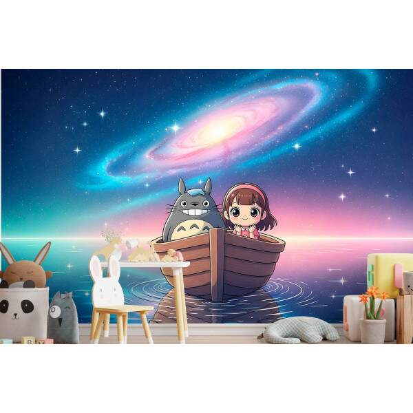 Papel de Parede Totoro e Garoto no Barco Vendo as Estrelas MP