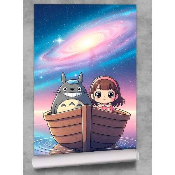 Papel de Parede Totoro e Garoto no Barco Vendo as Estrelas MP