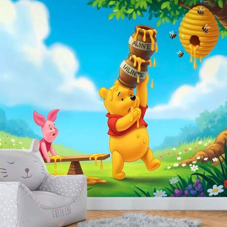 Papel de Parede Ursinho Pooh e Leito Pegando Mel MP