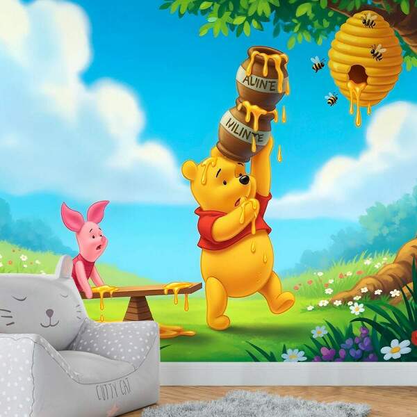 Papel de Parede Ursinho Pooh e Leito Pegando Mel MP