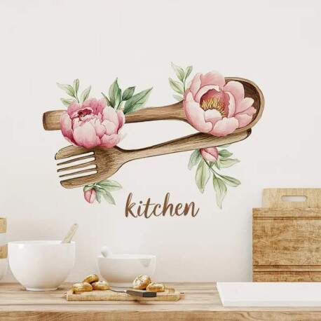 Adesivo de Parede Cozinha Talheres com Flores