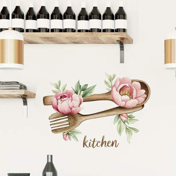 Adesivo de Parede Cozinha Talheres com Flores