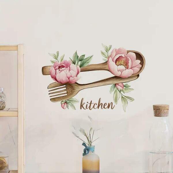 Adesivo de Parede Cozinha Talheres com Flores
