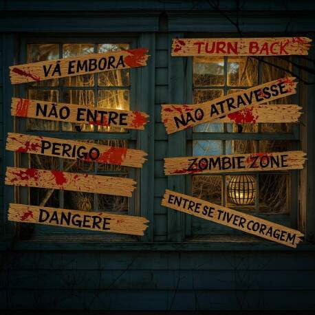 Placas de MDF Adesivadas Halloween com Frases ? 35x4cm (10 unid.)