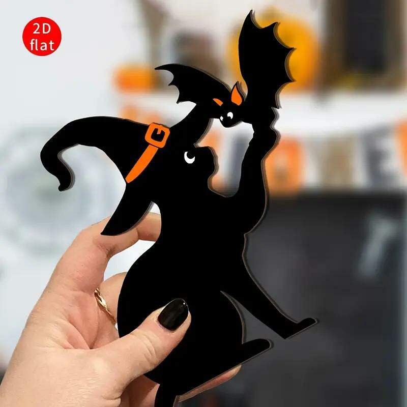 Placa Decorativa de MDF Halloween - Gato e Morcego