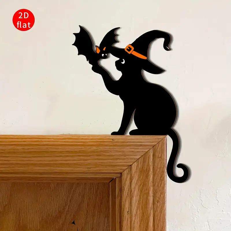 Placa Decorativa de MDF Halloween - Gato e Morcego
