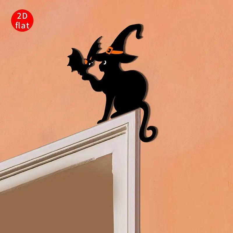 Placa Decorativa de MDF Halloween - Gato e Morcego