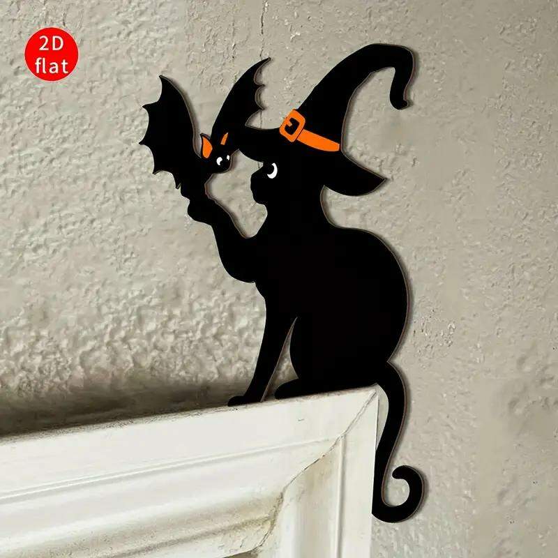 Placa Decorativa de MDF Halloween - Gato e Morcego