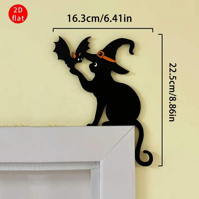 Placa Decorativa de MDF Halloween - Gato e Morcego