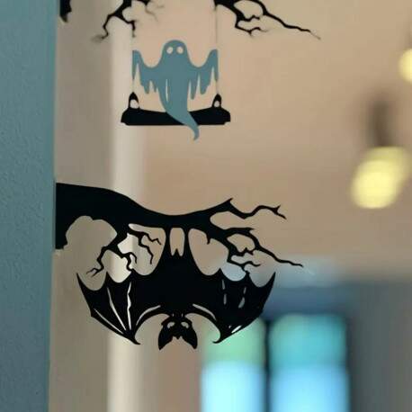 Placa de MDF Morcego no Galho Halloween