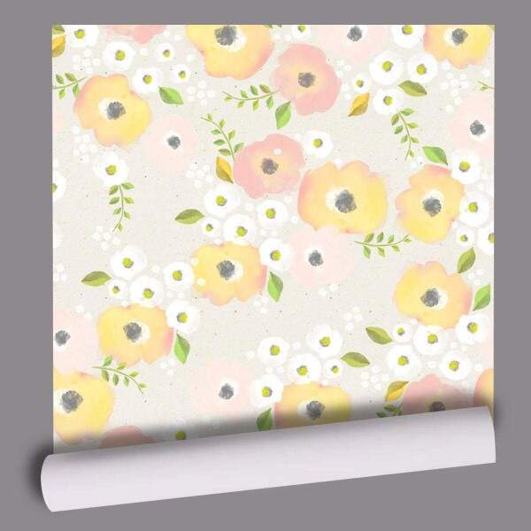 Papel de Parede Floral Mod - 367 Amarelo e Rosa