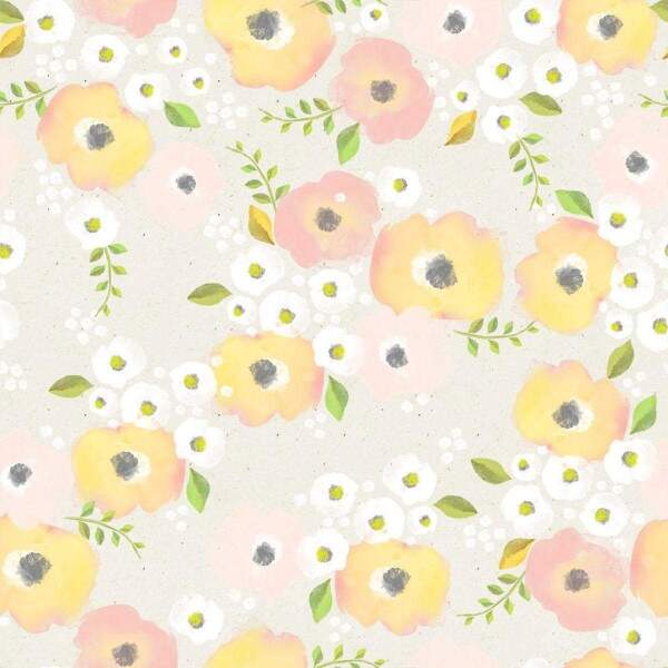 Papel de Parede Floral Mod - 367 Amarelo e Rosa
