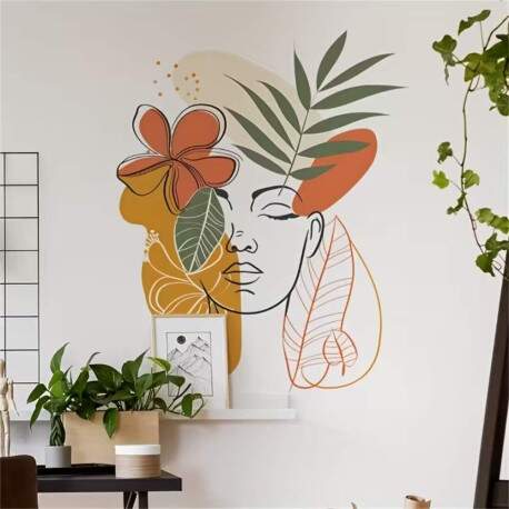 Adesivo de Parede Floral com Rosto Estilizado