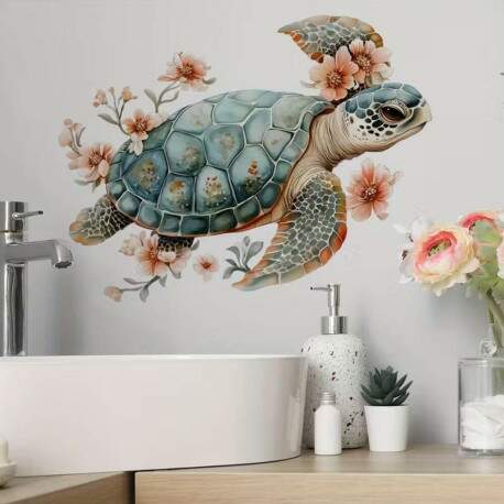 Adesivo de Parede Tartaruga Floral Elegante