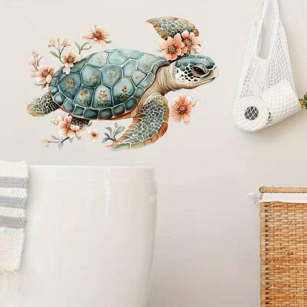 Adesivo de Parede Tartaruga Floral Elegante