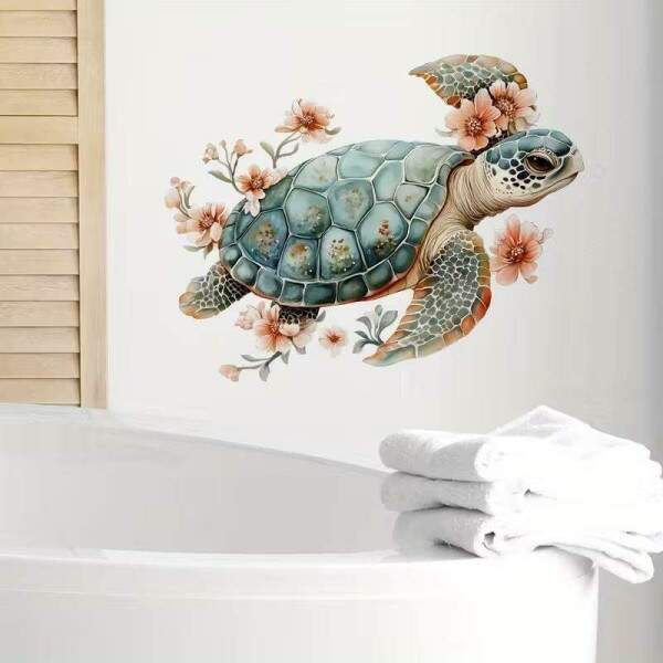 Adesivo de Parede Tartaruga Floral Elegante