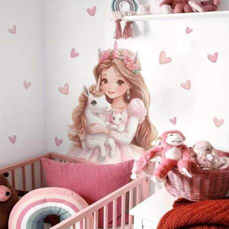 Adesivo de Parede Princesa e Unicrnio Encantado