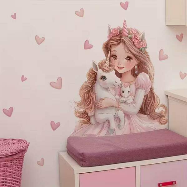 Adesivo de Parede Princesa e Unicrnio Encantado