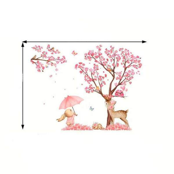 Adesivo de Parede Infantil Floresta Rosa com Animais