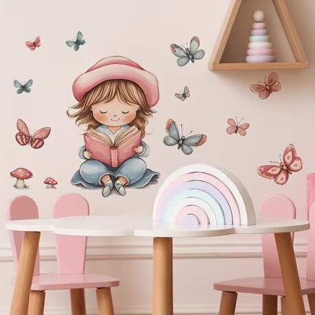 Adesivo de Parede Infantil Menina Lendo