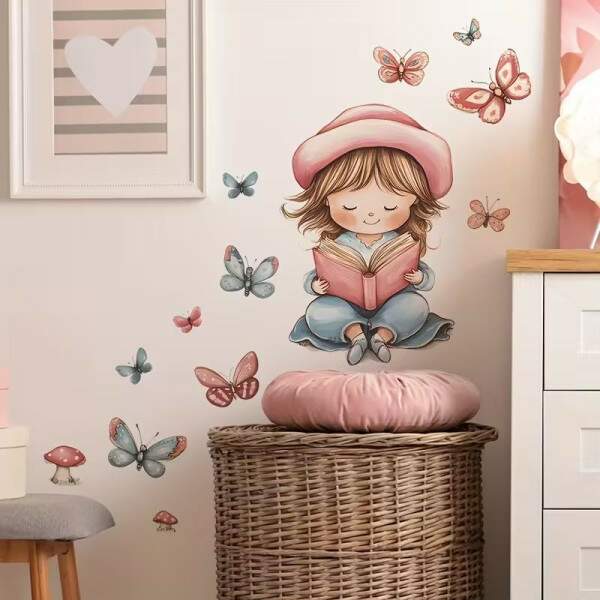 Adesivo de Parede Infantil Menina Lendo