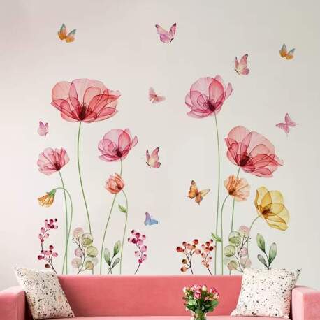 Adesivo de Parede Borboletas e Flores Encantadas